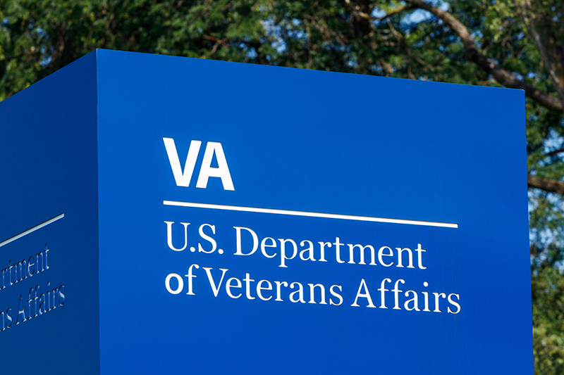Signage and logo of the U.S. Department of Veterans Affairs. 