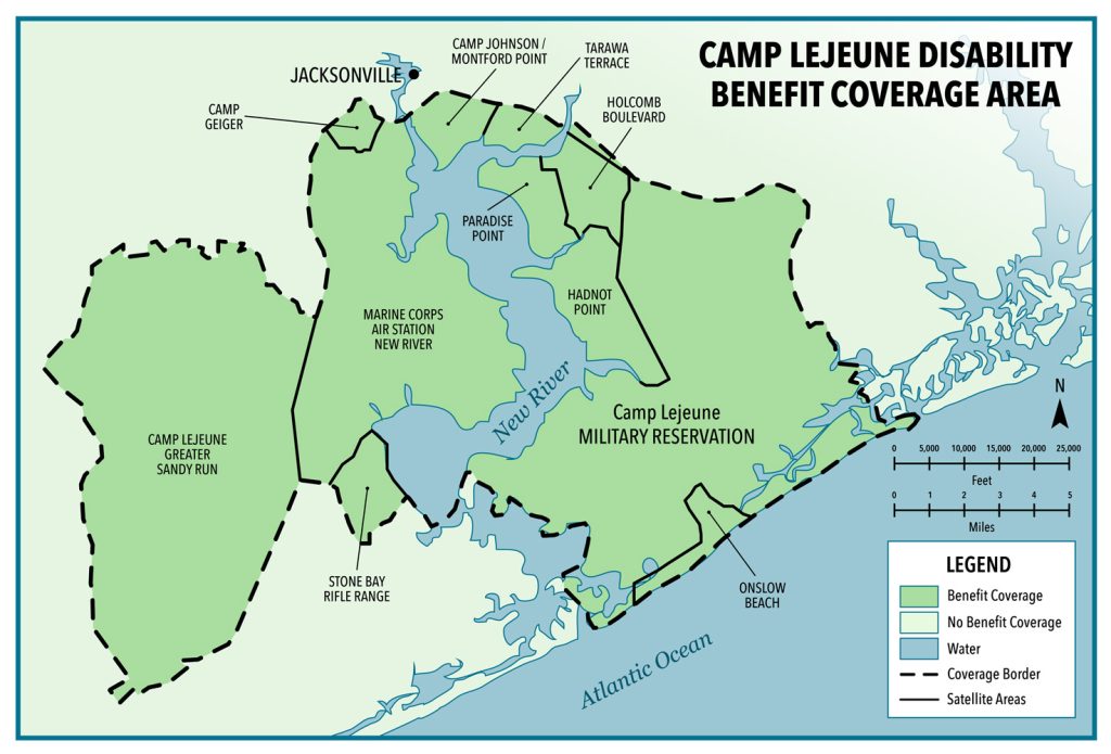Map of Camp Lejeune Disability Benefit Coverage Area